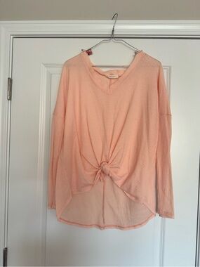 entro Peach Waffle-Knit Tie-Front Pullover